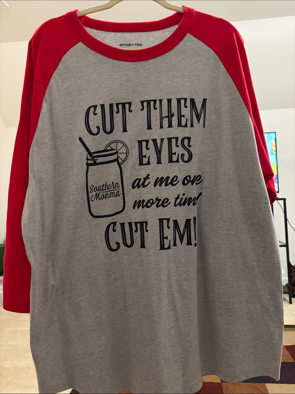 Sport-Tek Gray & Red Raglan Graphic Tee - Southern Mamma Jar